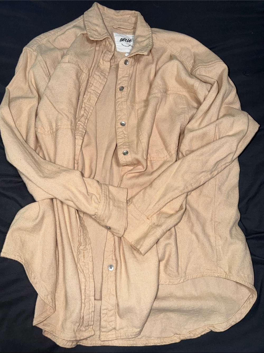 Aerie Oversized Button Up, Tan, Size Medium